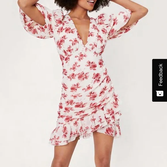 nasty gal floral mini dress White Cotton Floral Embroidered Lace Mix Bow Hanky Hem Mini Dress